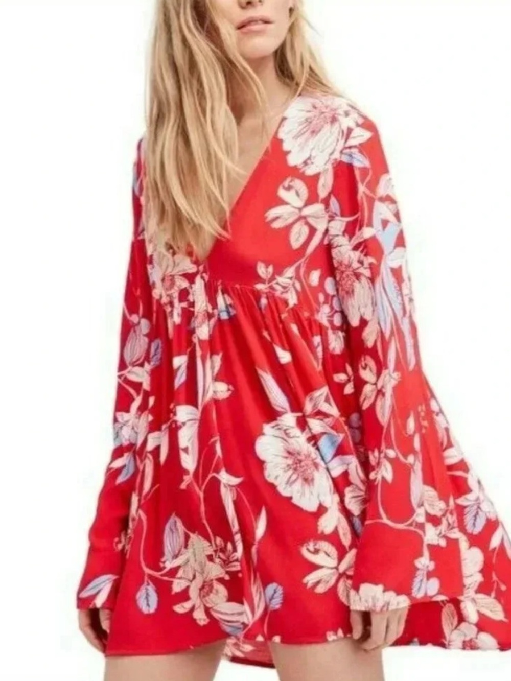 ⚜️ Free People Red Floral Boho Tunic Dress